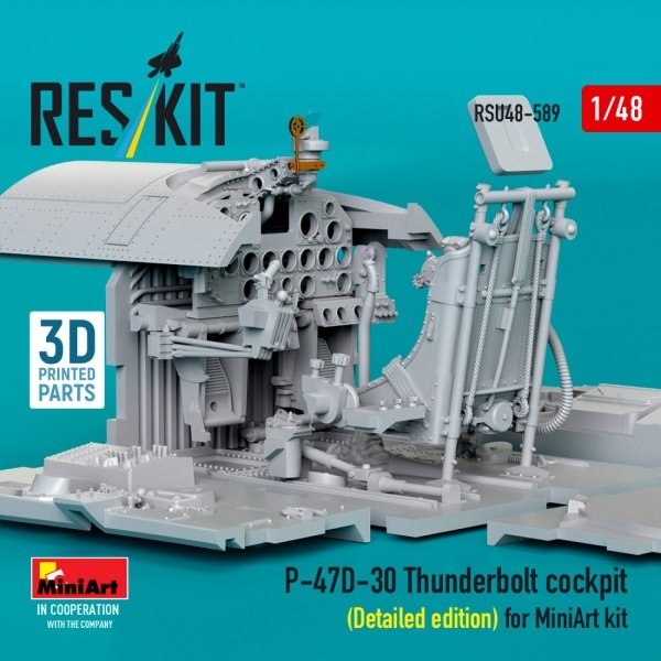 RESKIT RSU48-0589 P-47D-30 Thunderbolt cockpit (Detailed edition) for MiniArt kit (3D Printed) (1/48)