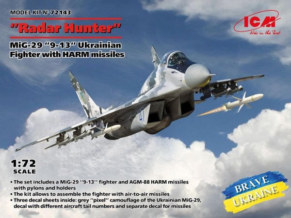 ICM 72143 Radar Hunter MiG-29 “9-13” Ukrainian Fighter with HARM missiles 1/72