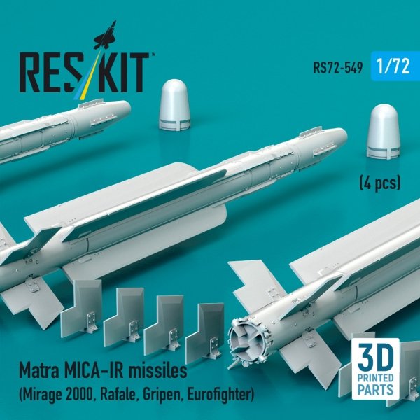 RESKIT RS72-0549 Matra MICA-IR missiles (4 pcs) (3D Printed) 1/72