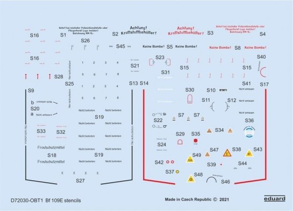 Eduard D72030 Bf 109E stencils SPECIAL HOBBY/TAMIYA/AIRFIX 1/72