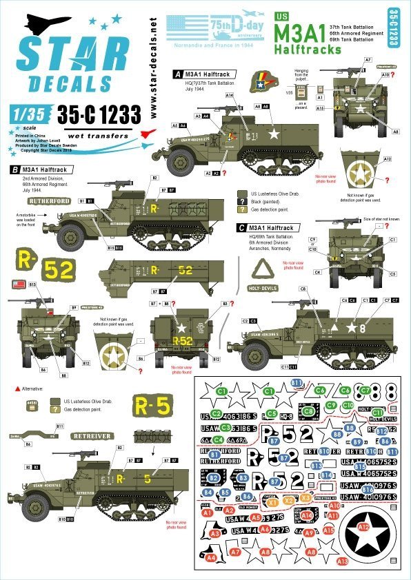 Star Decals 35-C1233 US M3A1 Halftracks 1/35