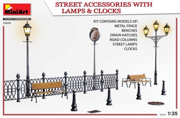 MiniArt 35639 STREET ACCESSORIES WITH LAMPS &amp; CLOCKS 1/35