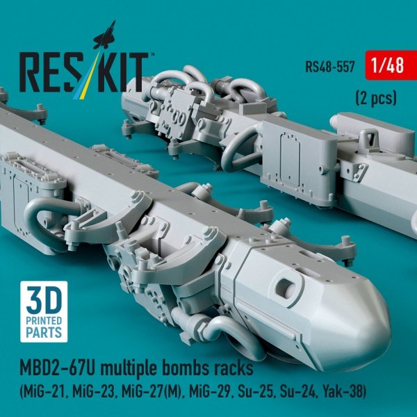 RESKIT RS48-0557 MBD2-67U multiple bombs racks (2 pcs) (MiG-21, MiG-23, MiG-27(М), MiG-29, Su-25, Su-24, Yak-38) (3D Printed) (1/48)