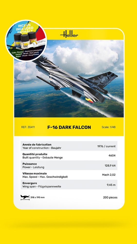 Heller 35411 F-16 Dark Falcon - Starter Kit 1/48