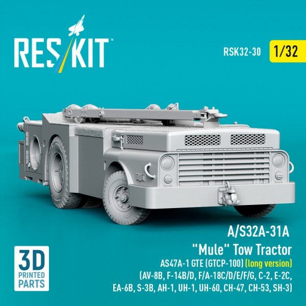 RESKIT RSK32-0030 A/S32A-31A "Mule" Tow Tractor AS47A-1 GTE (GTCP-100) (long version) (AV-8B, F-14B/D, F/A-18C/D/E/F/G, C-2, E-2С, EA-6B, S-3B, AH-1, UH-1, UH-60, CH-47, CH-53, SH-3) (3D Printed model kit) (1/32)
