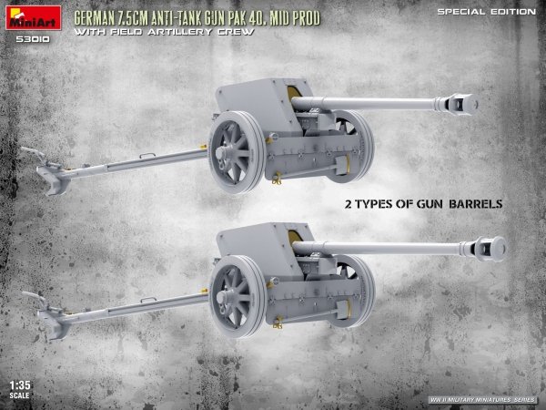 MiniArt 53010 GERMAN 7.5CM ANTI-TANK GUN PAK 40. MID PROD W/ARTILLERY CREW. SPECIAL EDITION 1/35
