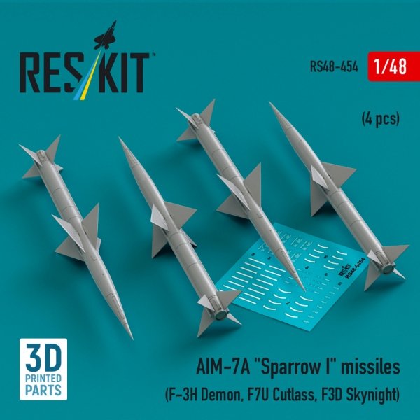 RESKIT RS48-0454 AIM-7A &quot;Sparrow I&quot; missiles (4 pcs) (3D Printed) 1/48