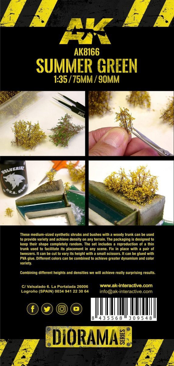 AK Interactive AK8166 SUMMER GREEN SHRUBBERIES 75MM / 90MM 1/35