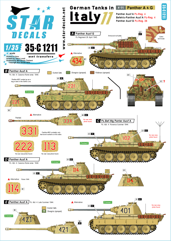 Star Decals 35-C1211 German tanks in Italy # 11 Panther A &amp; G 1/35