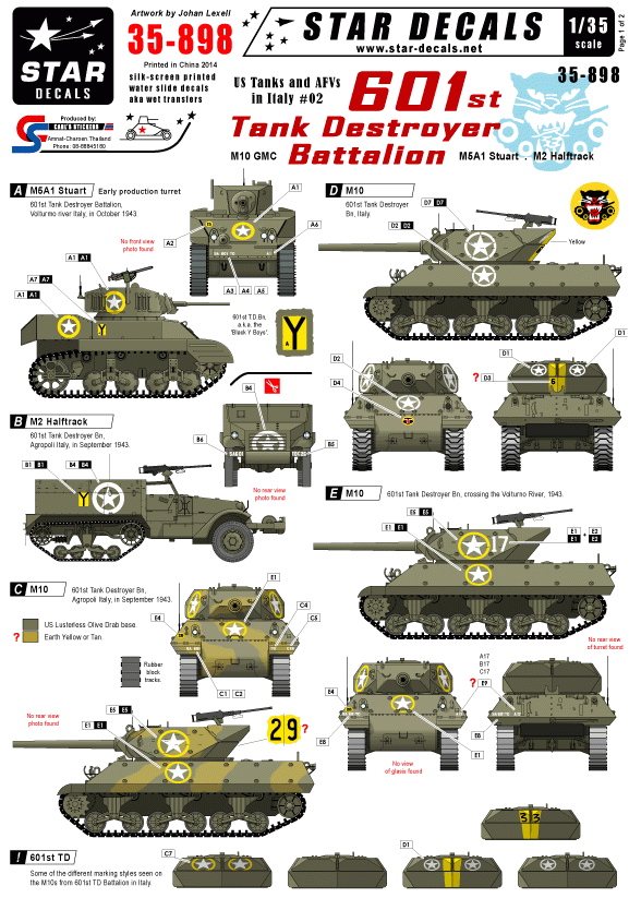Star Decals 35-898 601st Tank Destroyer Battalion 1/35