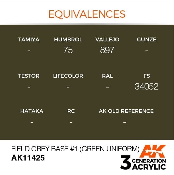 AK Interactive AK11425 Field Grey Base #1 (Green uniform) 17ml