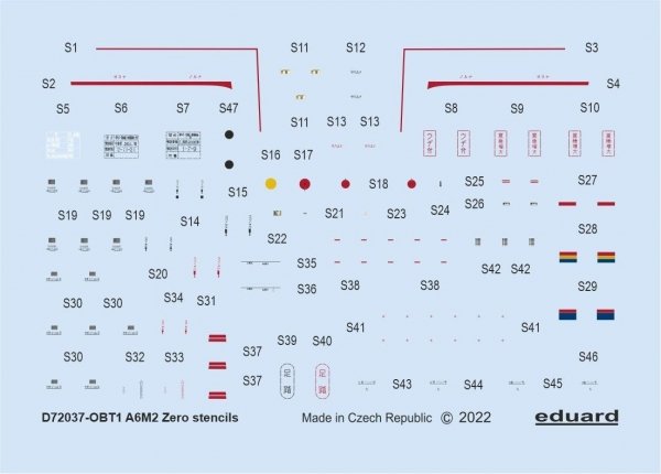 Eduard D72037 A6M2 stencils AIRFIX, HASEGAWA, TAMIYA 1/72