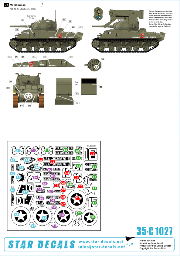 Star Decals 35-C1027 US 70th Tank Battalion on Utah Beach 1/35