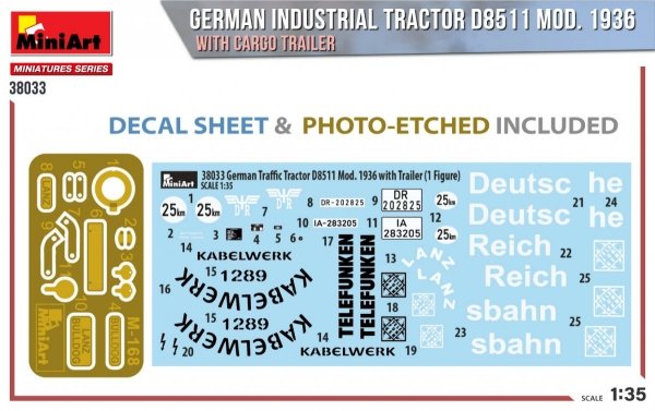 MiniArt 38033 GERMAN INDUSTRIAL TRACTOR D8511 MOD. 1936 WITH CARGO TRAILER 1/35