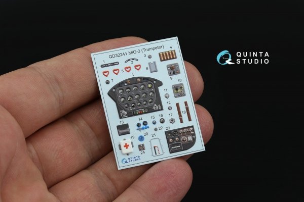 Quinta Studio QD+32241 MiG-3 3D-Printed &amp; coloured Interior on decal paper (Trumpeter) (with 3D-printed resin parts) 1/32