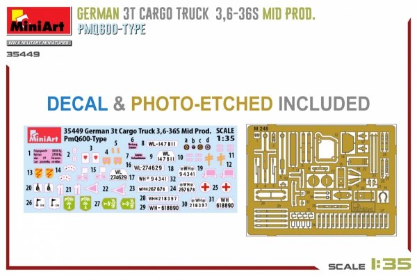 Miniart 35449 GERMAN 3T CARGO TRUCK 3,6-36S MID PROD. PMQ600-TYPE 1/35