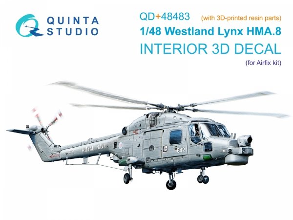 Quinta Studio QD+48483 Lynx HMA8 3D-Printed &amp; coloured Interior on decal paper ( Airfix )( with 3D-printed resin parts ) 1/48