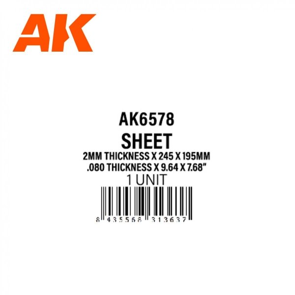 AK Interactive AK6579 SQUARE PAVEMENT BRICK BIG 5 MM / .196  SHEET 245 X 195MM / 9.64 X 7.68 “  TEXTURED STYRENE SHEET – 1 UNIT 