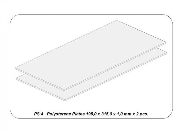 Aber PS-4 Płyty z białego polistyrenu 195 x 315 x 1,00 po 2 szt. / Polystyrene plates 195 x 315 x 1,00 mm x 2 pcs.
