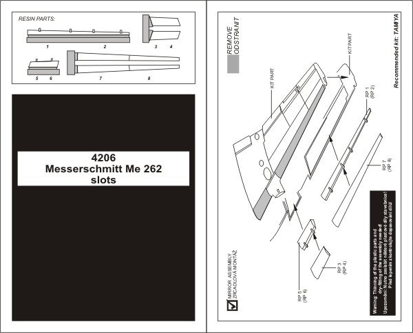 Aires 4206 Me 262A Schwalbe slots 1/48 TAMIYA