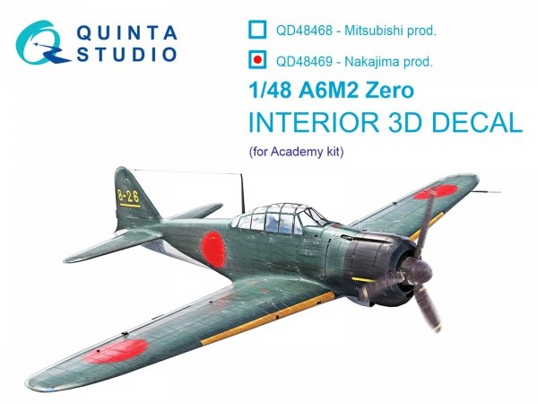 Quinta Studio QD48469 A6M2 Zero (Nakajima Prod.) 3D-Printed coloured Interior on decal paper (Academy) 1/48