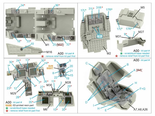 Quinta Studio QD+35106 AH-64D 3D-Printed &amp; coloured Interior on decal paper (Takom) (with 3D-printed resin parts) 1/35
