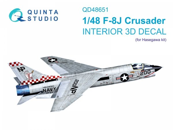 Quinta Studio QD48651 F-8J Crusader 3D-Printed &amp; coloured Interior on decal paper (Hasegawa/Hobby 2000) 1/48