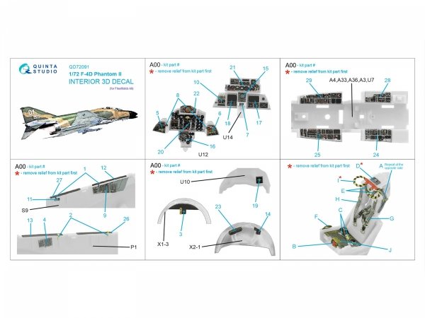 Quinta Studio QD72091 F-4D 3D-Printed &amp; coloured Interior on decal paper (Fine Molds) 1/72