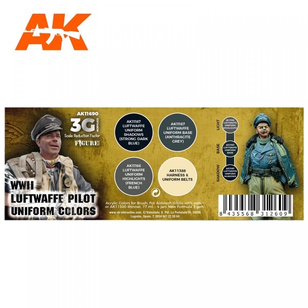 AK Interactive AK11690 WWII LUFTWAFFE PILOT UNIFORM COLORS 4x17 ml