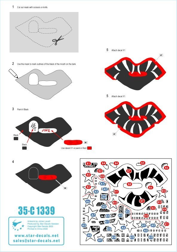 Star Decals 35-C1339 Korean War - M4A3E8 Sherman # 5. 89th Tk Bn Easy Eight Shermans in Korea. With and without tiger face.1/35