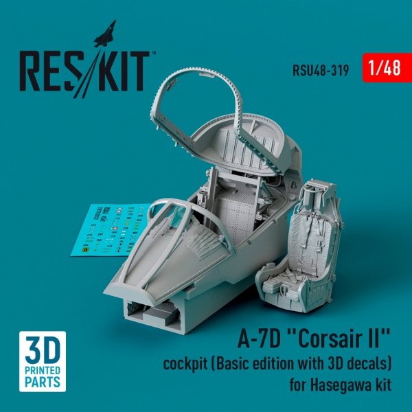 RESKIT RSU48-0319 A-7D &quot;Corsair II&quot; cockpit (Basic edition with 3D decals) for Hasegawa kit (3D Printed) 1/48