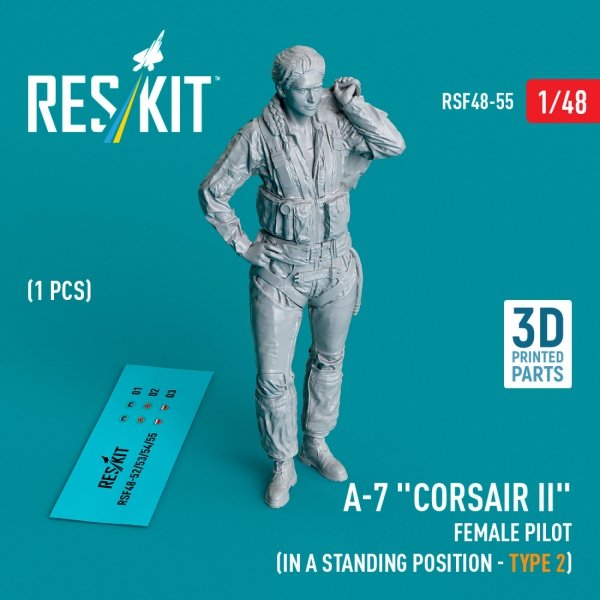 RESKIT RSF48-0055 A-7 &quot;Corsair II&quot; female pilot (in a standing position - type 2) (1 pcs) (3D Printed) 1/48