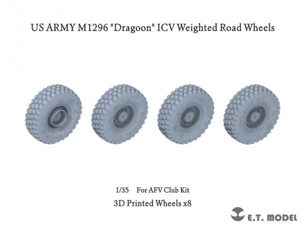 E.T. Model P35-112 US ARMY M1296 &quot;Dragoon&quot; ICV Weighted Road Wheels (3D Printed) For AFV Club Kit 1/35