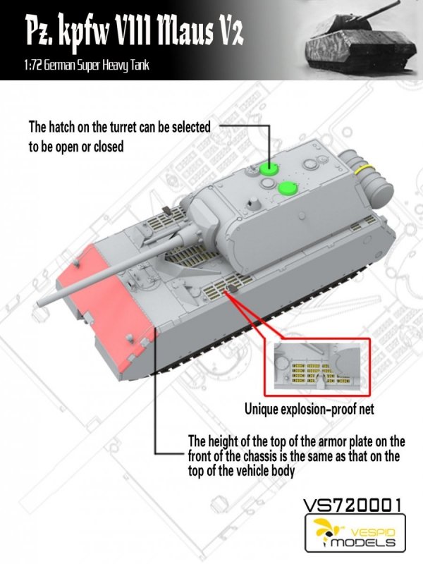 Vespid Models VS720001 Pz.Kpfw. VIII Maus V2 German Super Heavy Tank 1/72