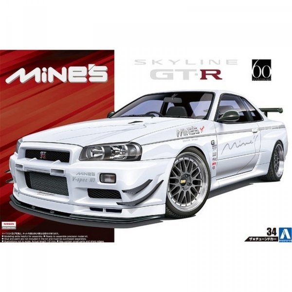 Aoshima 05365 Nissan Mine's BNR34 Skyline GT-R '02 1/24