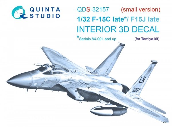 Quinta Studio QDS-32157 F-15C Late/F-15J late 3D-Printed &amp; coloured Interior on decal paper (Tamiya) (small version) 1/32