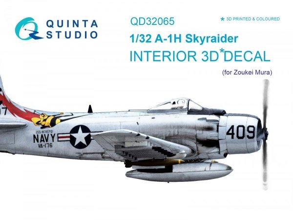 Quinta Studio QD32065 A-1H Skyraider 3D-Printed &amp; coloured Interior on decal paper (for ZM SWS kit) 1/32
