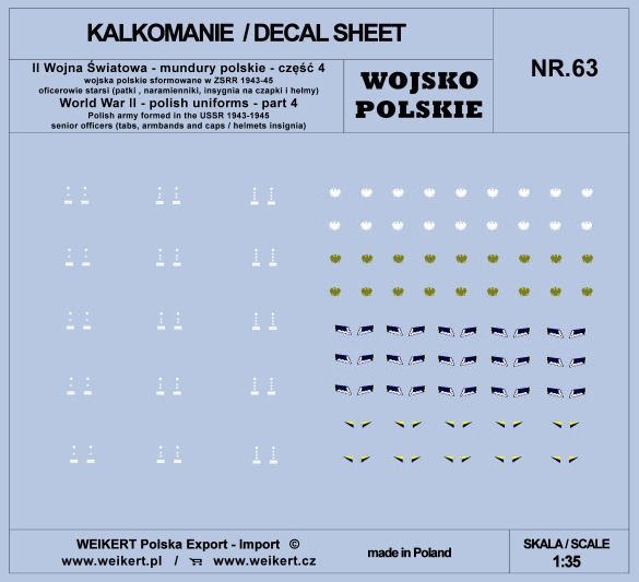 Weikert Decals DEC263 Mundury polskie - patki, naramienniki, insygnia na czapki i hełmy - cześć 4 - vol.63 1/35