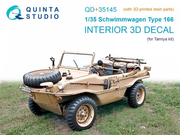 Quinta Studio QD+35145 Schwimmwagen Type 166 3D-Printed &amp; coloured Interior on decal paper (Tamiya) (with 3D-printed resin parts) 1/35