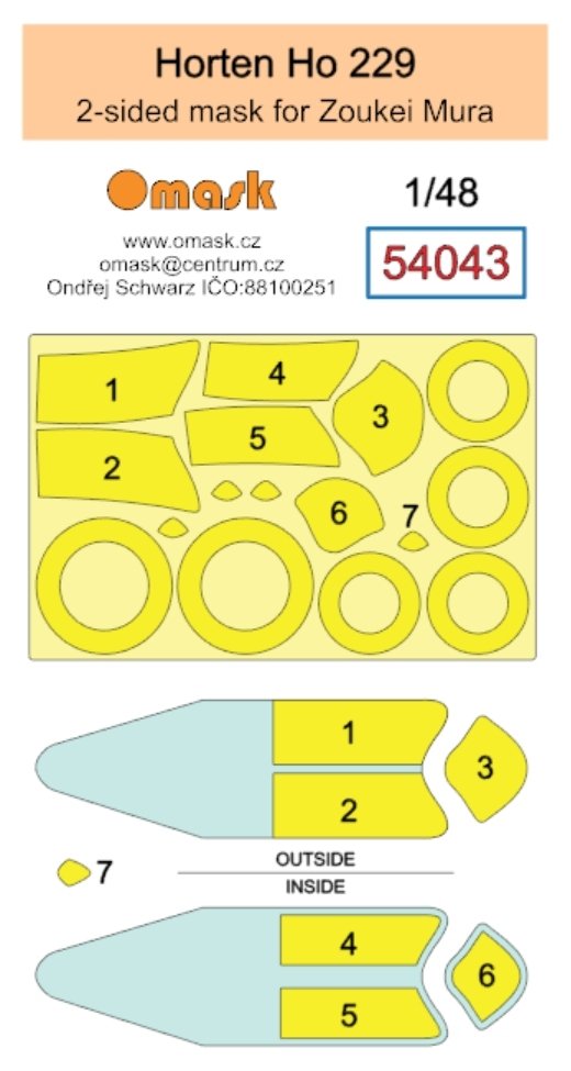 Omask 54043 Horten Ho 229 double-sided mask (for Zoukei Mura) 1/48