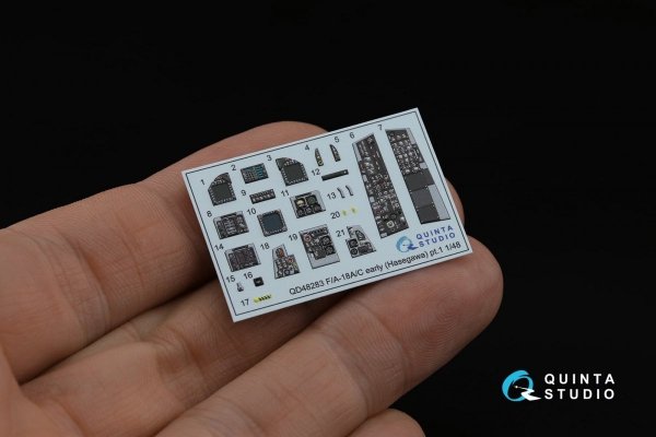Quinta Studio QD48283 F/A-18A / C early 3D-Printed &amp; coloured Interior on decal paper (Hasegawa) 1/48