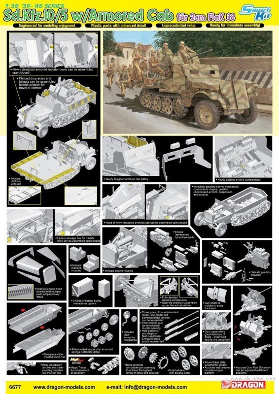 Dragon 6677 Sd.Kfz.10/5 w/Armor Cab fur 2cm FlaK 38 (1:35)