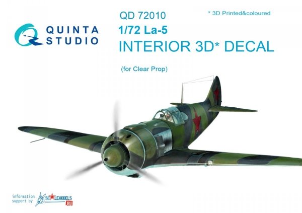 Quinta Studio QD72010 La-5 3D-Printed &amp; coloured Interior on decal paper (for ClearProp kit) 1/72