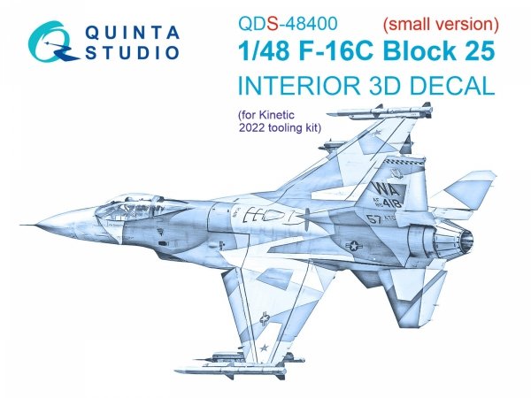 Quinta Studio QDS-48400 F-16C block 25 3D-Printed coloured Interior on decal paper (Kinetic 2022 tool) (Small version) 1/48