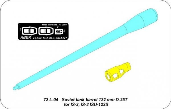 Aber 72L-04 Lufa 122 mm D-25T do radzieckich czołgów IS-2, IS-3, ISU-122S / Soviet tank barrel 122mm D-25T for IS-2, IS-3, ISU-122S 1/72