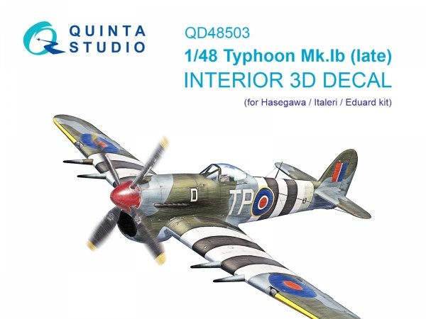 Quinta Studio QD48503 Typhoon Mk.Ib late 3D-Printed &amp; coloured Interior on decal paper (Hasegawa/Italeri) 1/48