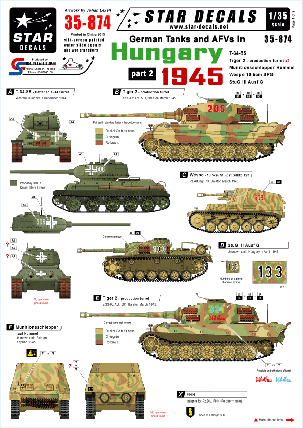 Star Decals 35-874 German Tanks in Hungary 1945 2 1/35