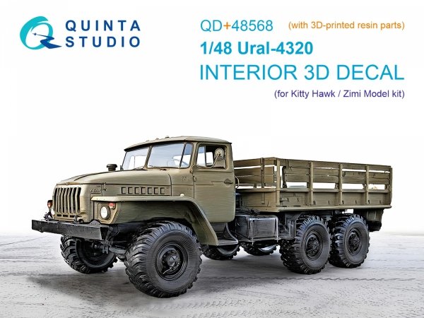 Quinta Studio QD+48568 URAL 4320 3D-Printed &amp; coloured Interior on decal paper (KittyHawk/Zimi model) (with 3D-printed resin parts) 1/48
