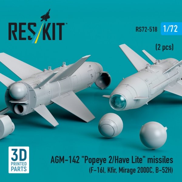 RESKIT RS72-0518 AGM-142 &quot;Popeye 2/Have Lite&quot; missiles (2 pcs) (3D Printed) 1/72
