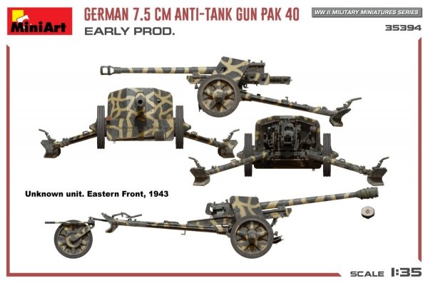 MiniArt 35394 GERMAN 7.5CM ANTI-TANK GUN PAK 40. EARLY PROD 1/35